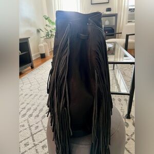 Kenneth Cole Black Leather Fringe Backpack.